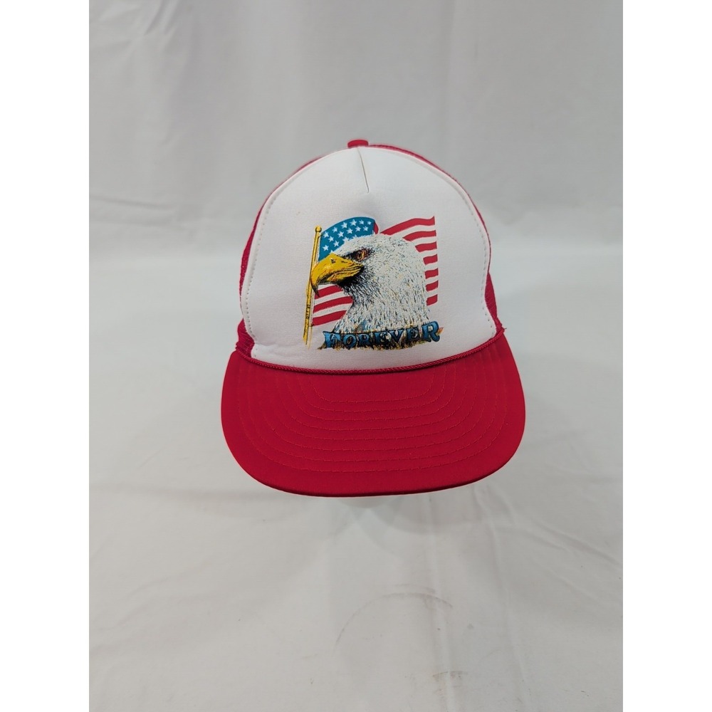 Vintage Nissin Strapback Eagle America Forever Rock Flag And Eagle Red Mesh‎